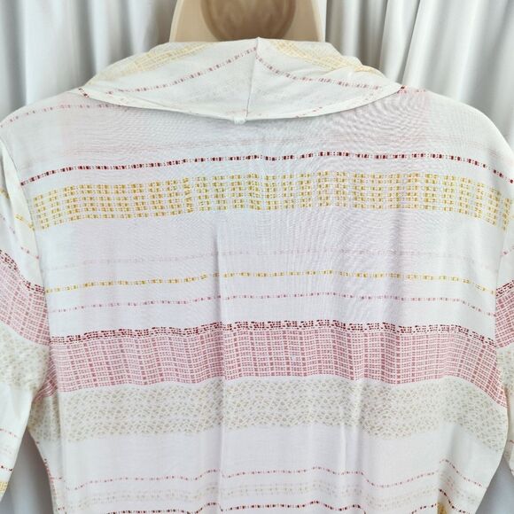 🍑Cato Ivory Striped Lightweight Adjustable Roll Tab Long Sleeve Duster Large - Picture 7 of 14